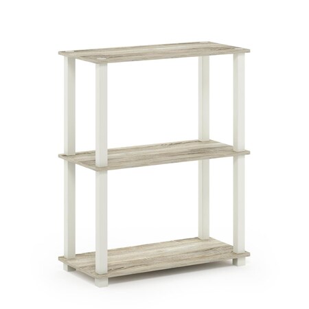 Furinno Turn-S -Tube 3-Tier Compact Multipurpose Shelf Display Rack w/Square Tube, Sonoma Oak & White 18025OK/WH